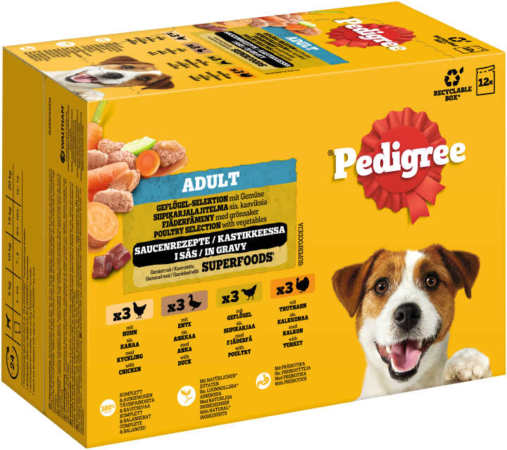 Pedigree Hunde-Nassfutter Adult Geflügel-Selektion mit Gemüse in Sauce